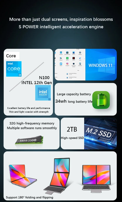 YSJMNPC Dual Screen Laptop 10.9+10.95 Inch Touch Screen