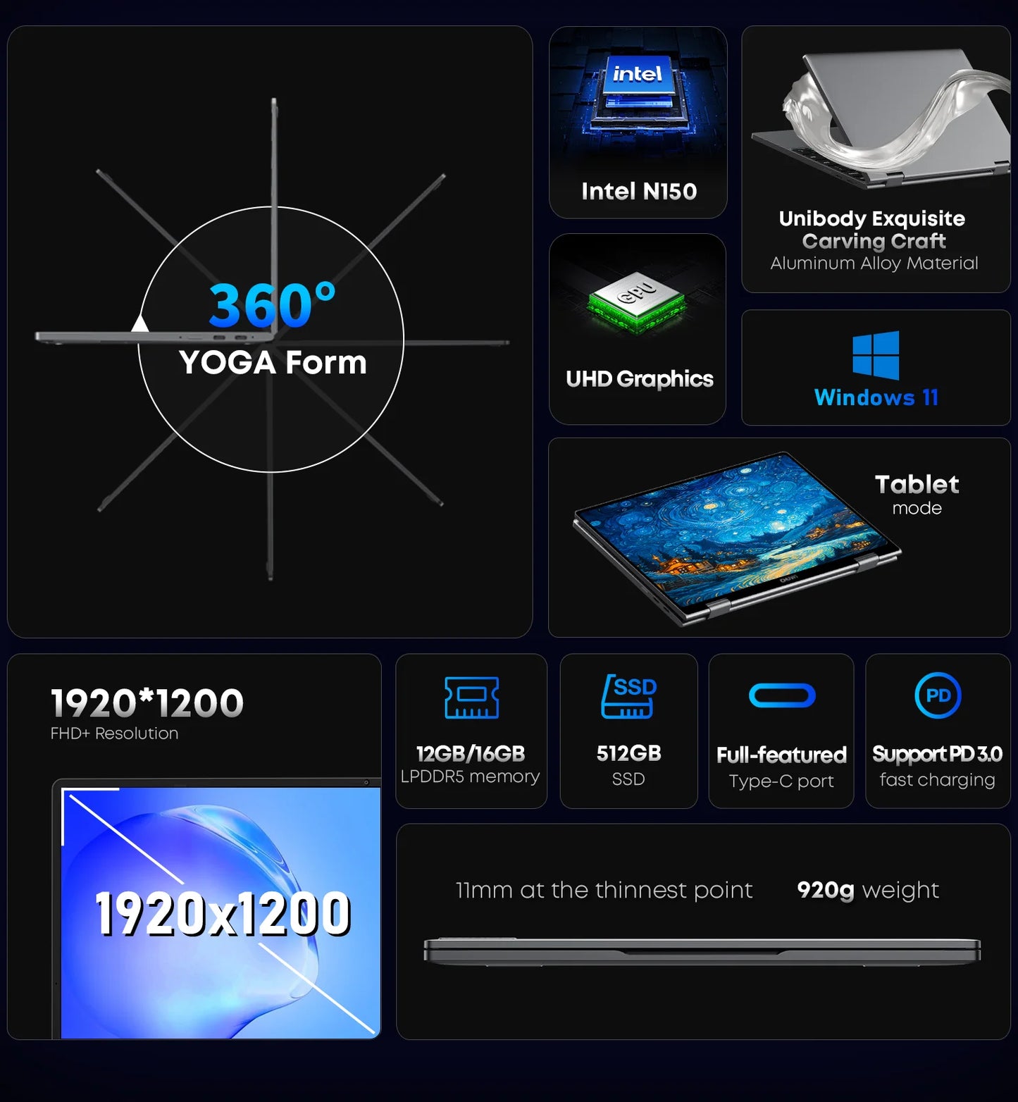 CHUWI MiniBook X Laptop 2-in-1 Yoga